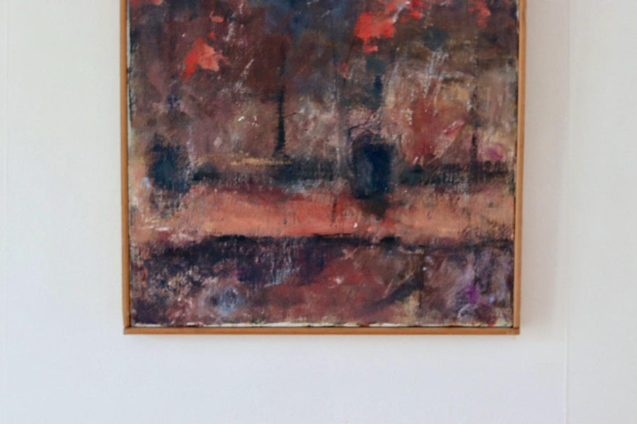 Mid-20th Century Original Abstract Oil on Canvas – Warm Tones