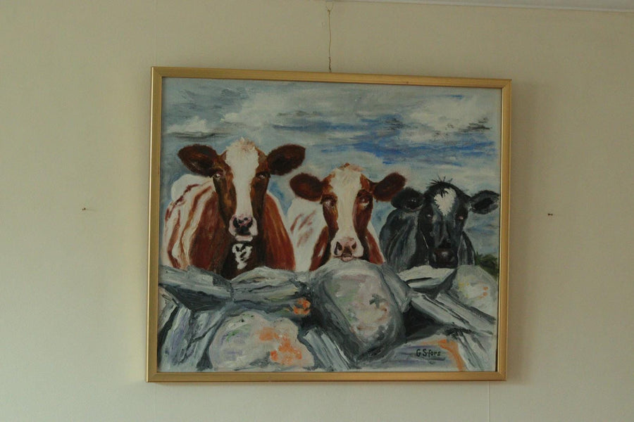 Original Modernist Swedish Acrylic on Canvas "Three Cows"