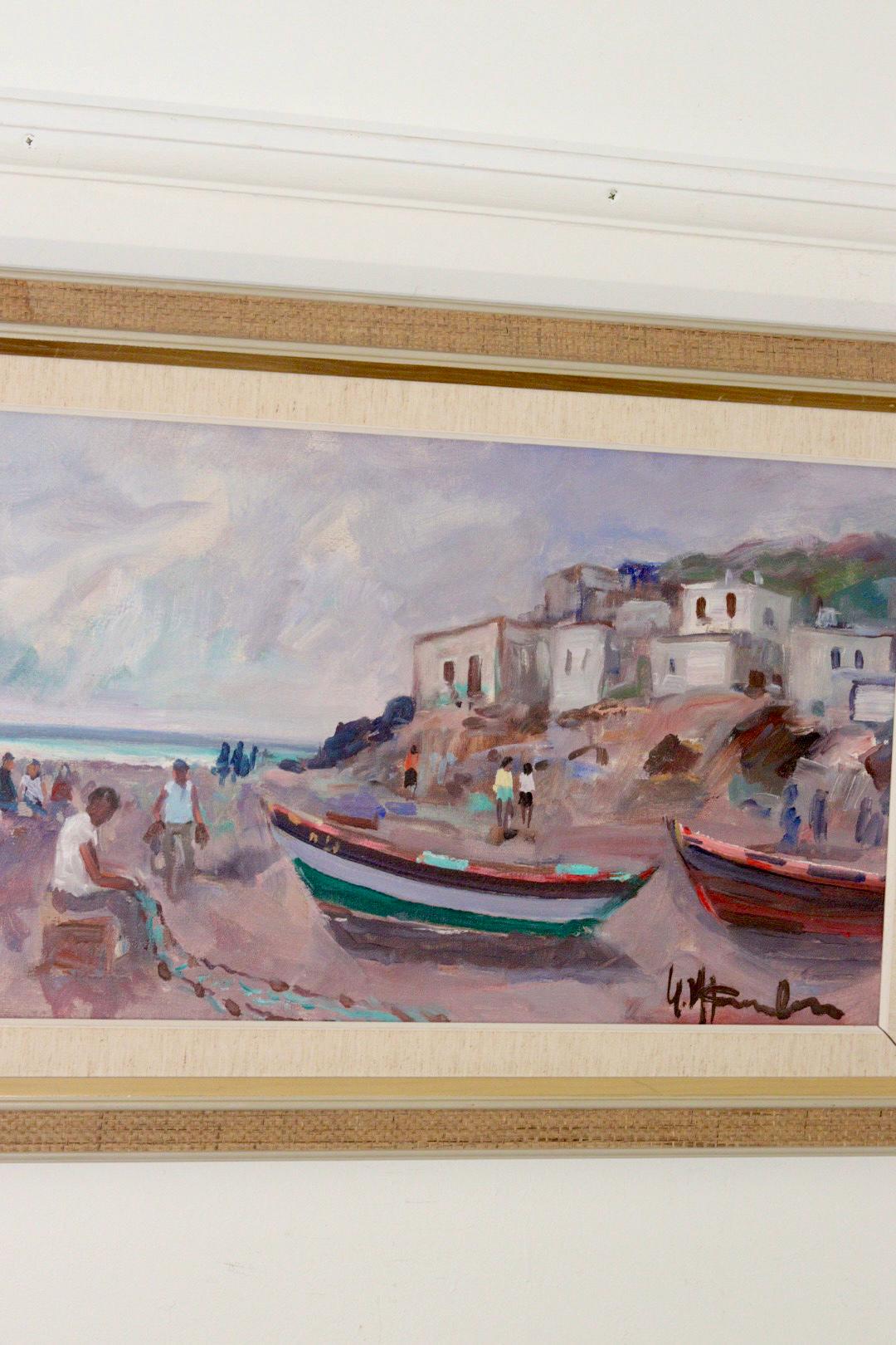 Mid-Century Original Swedish Oil on Canvas "Mediterranean"