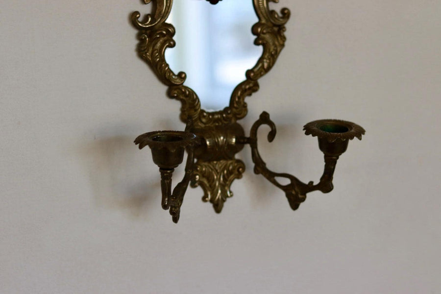 Mid Century Swedish Brass Sconce with Mirror