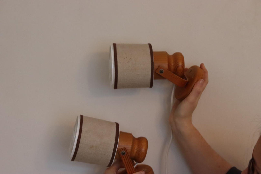 Pair of Vintage Wall Lamps by Elidus – Pine Wood Raster Bedside Lamps, 1970s