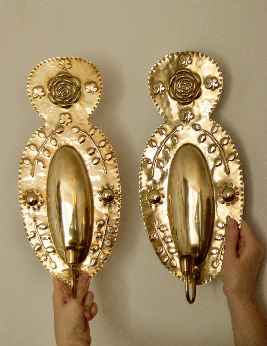 Pair Of Large Mid Century Swedish Brass Sconces