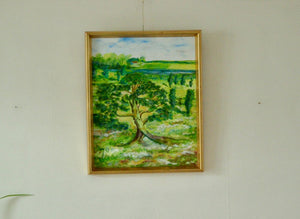 Original Vintage Oil on Panel – "Tree on Landscape" Jan
