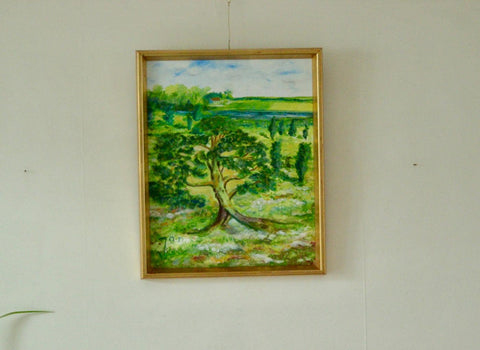Original Vintage Oil on Panel – "Tree on Landscape" Jan