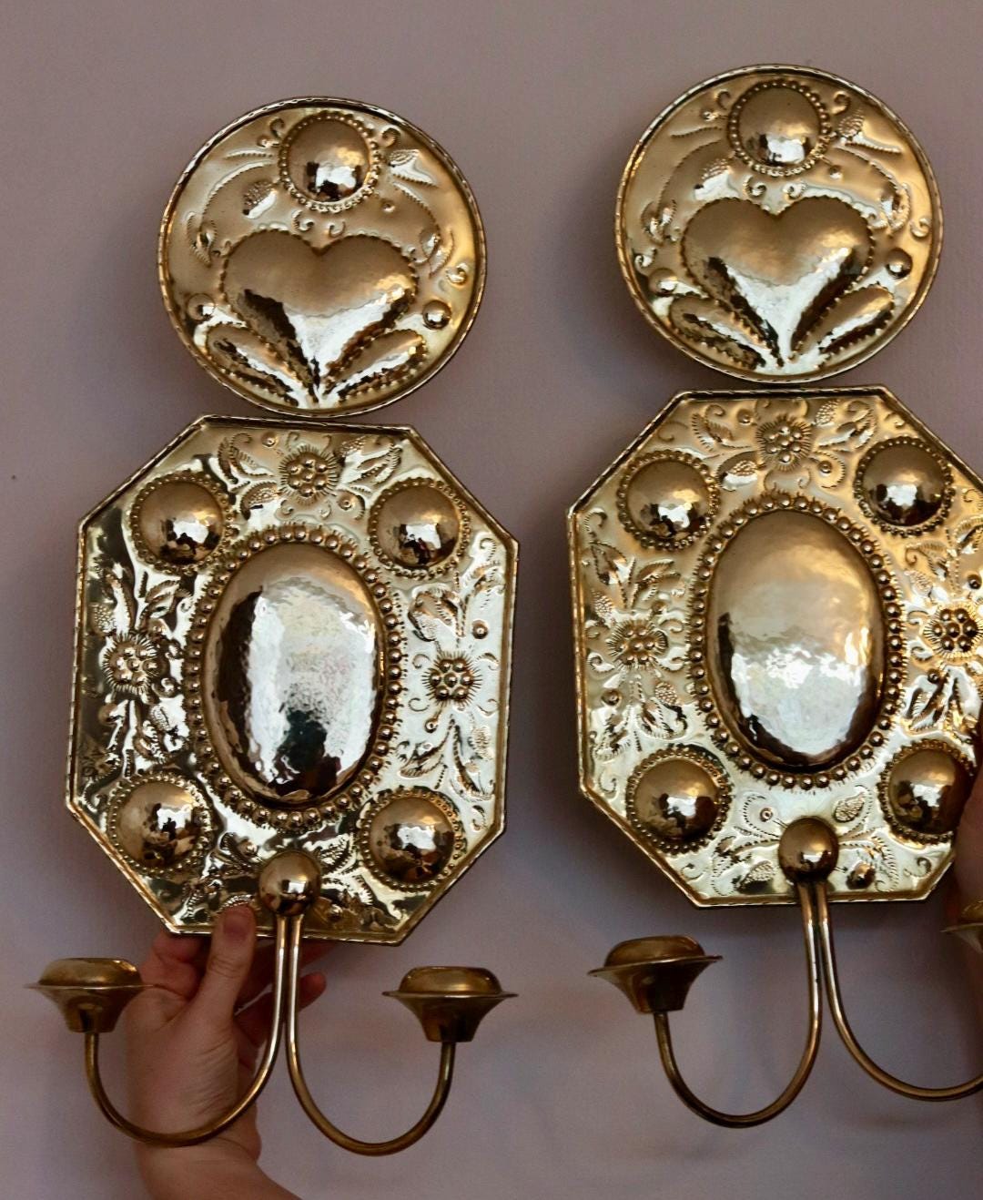 A Pair Large baroque Style Mid Century Swedish Brass Sconces