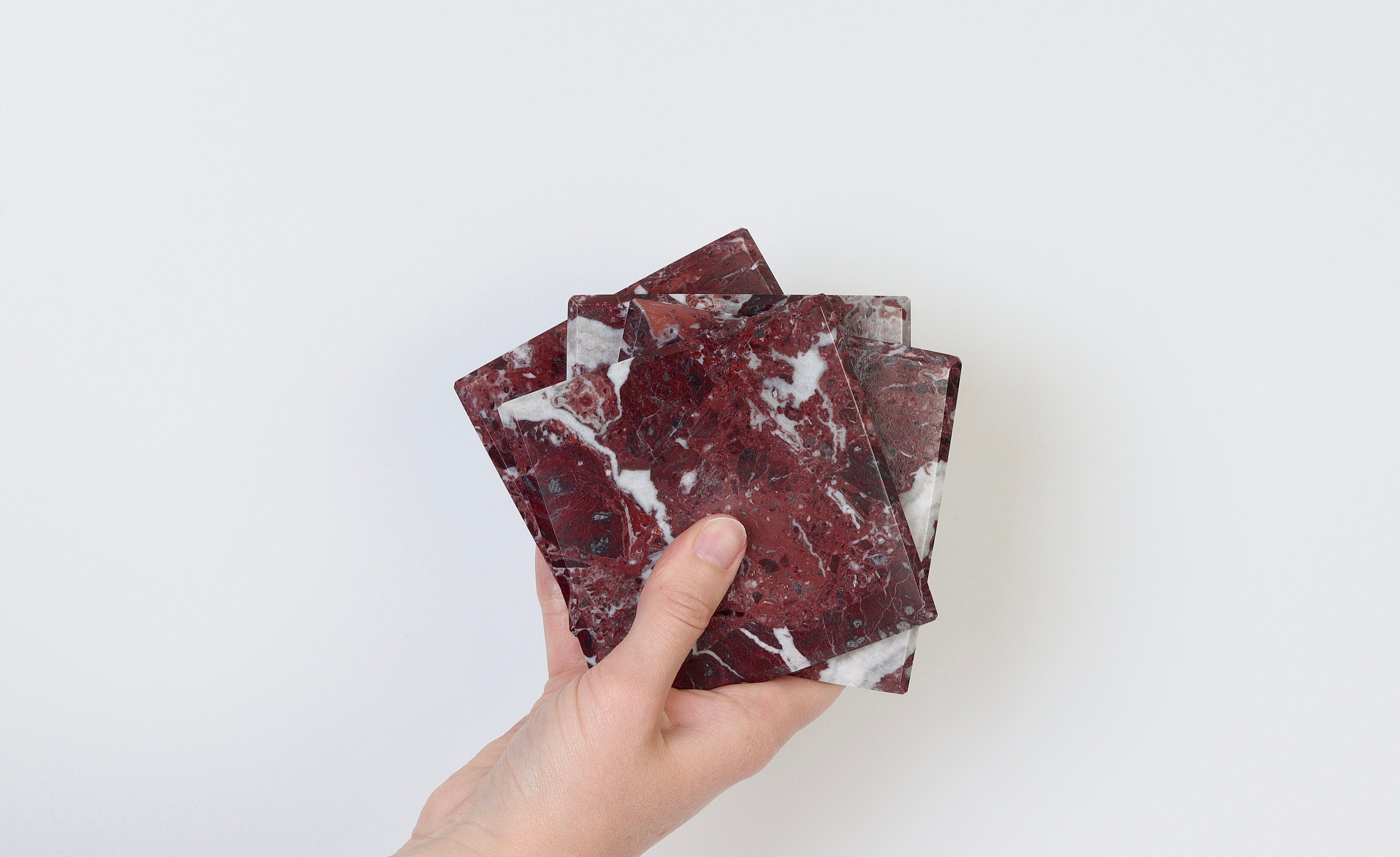 Set of 4 - Madeji Red Square Marble Coasters