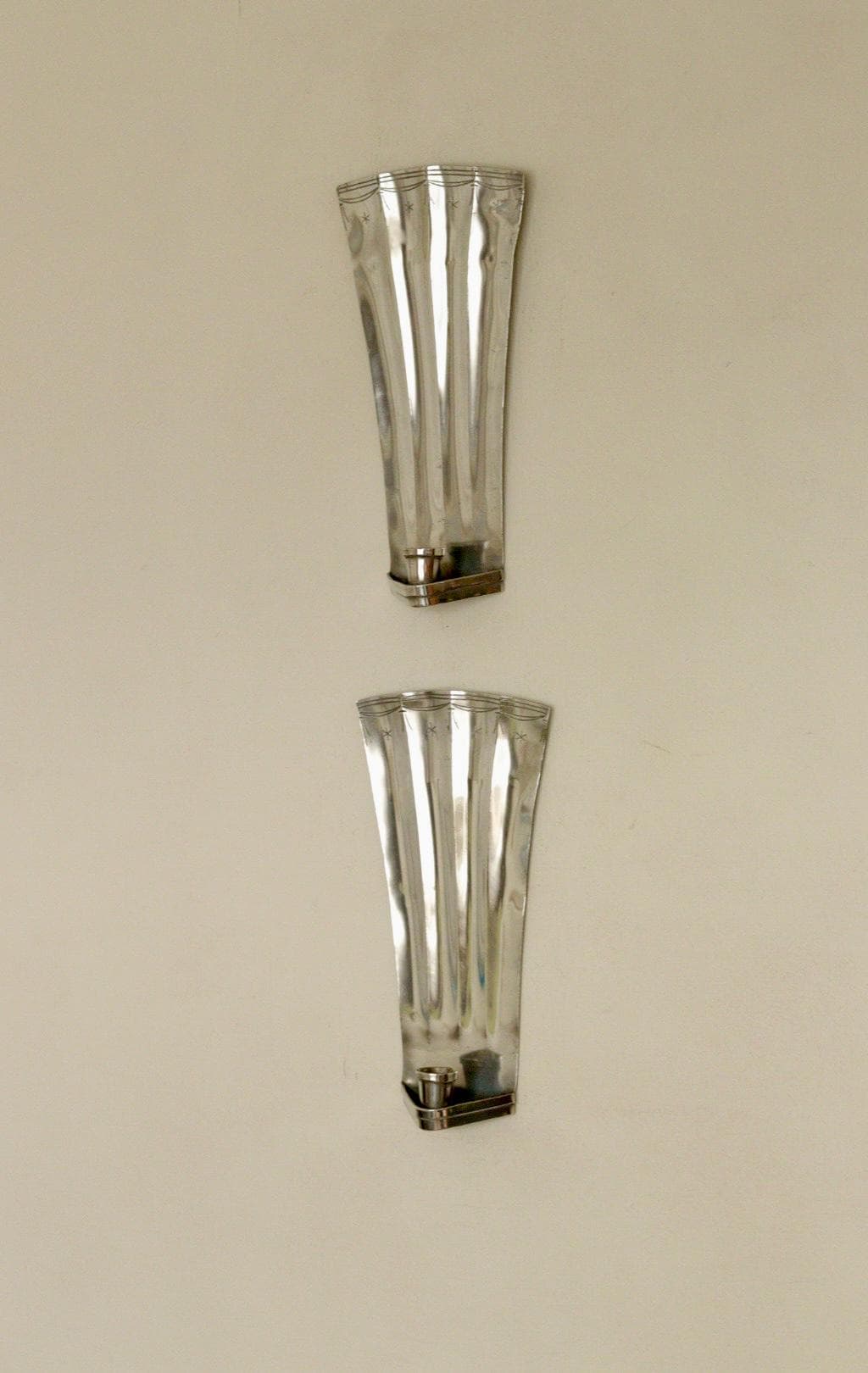 1925, Pair Of Early Century Swedish Pewter Sconces by Tage Fong‑Stedt