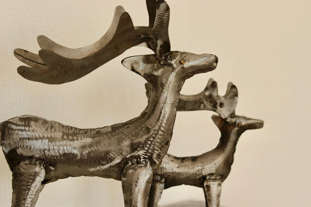 Pair of Swedish Pewter/Metal Reindeer Sculpture