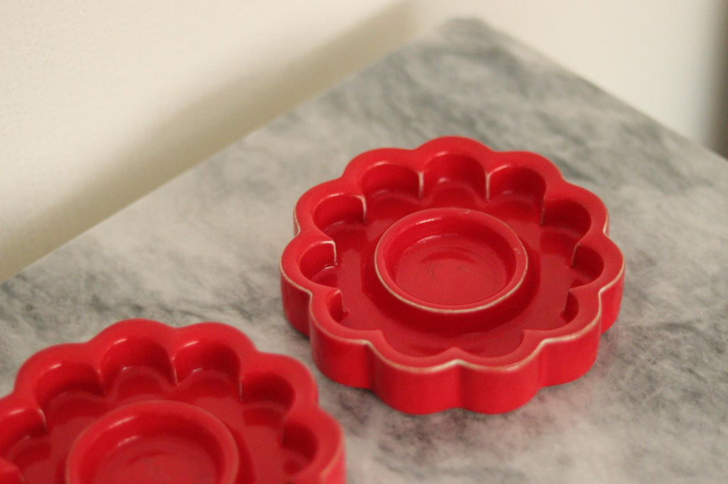 Pair of Red Swedish candle holder designed by Gustavsberg