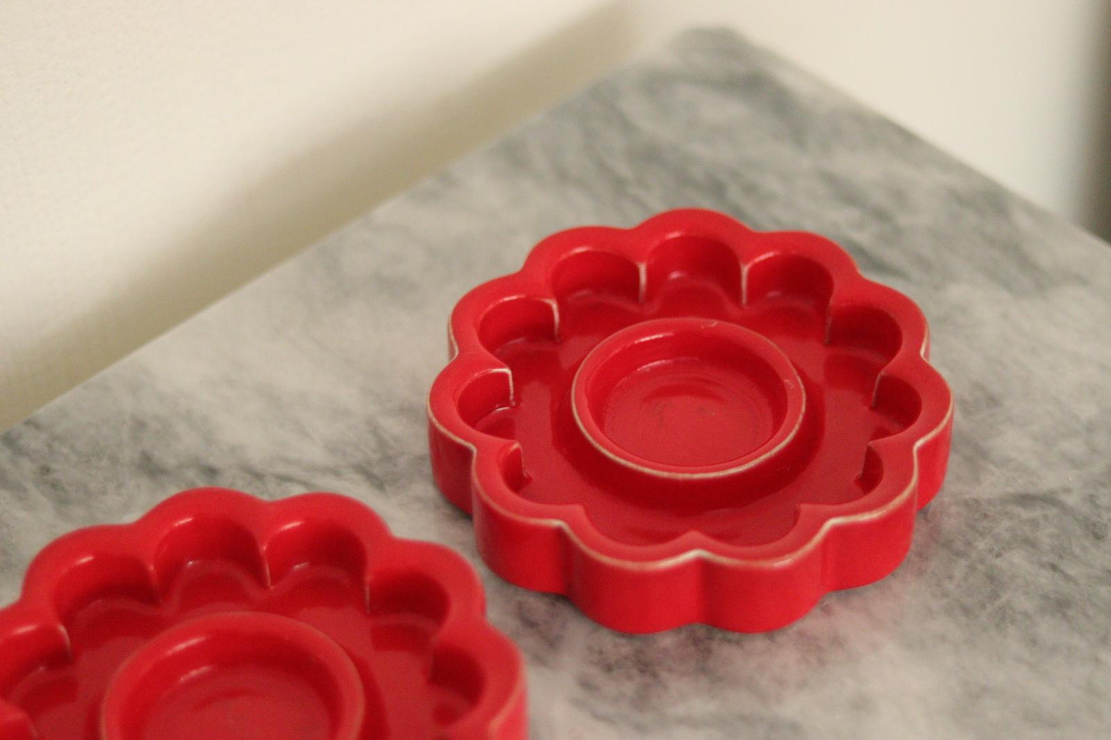 Pair of Red Swedish candle holder designed by Gustavsberg