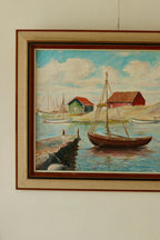 Vintage Panel Painting – “Boat and House Motif”