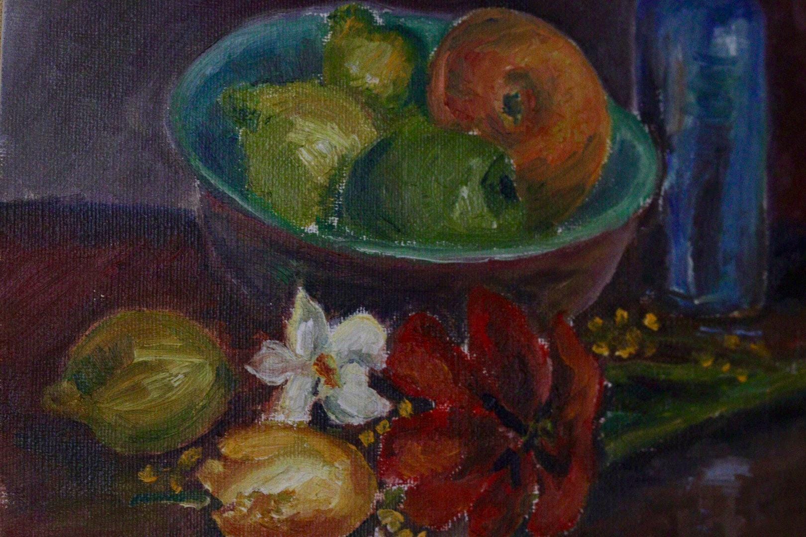 "Still Life, Bottle and Fruit" by Denoran