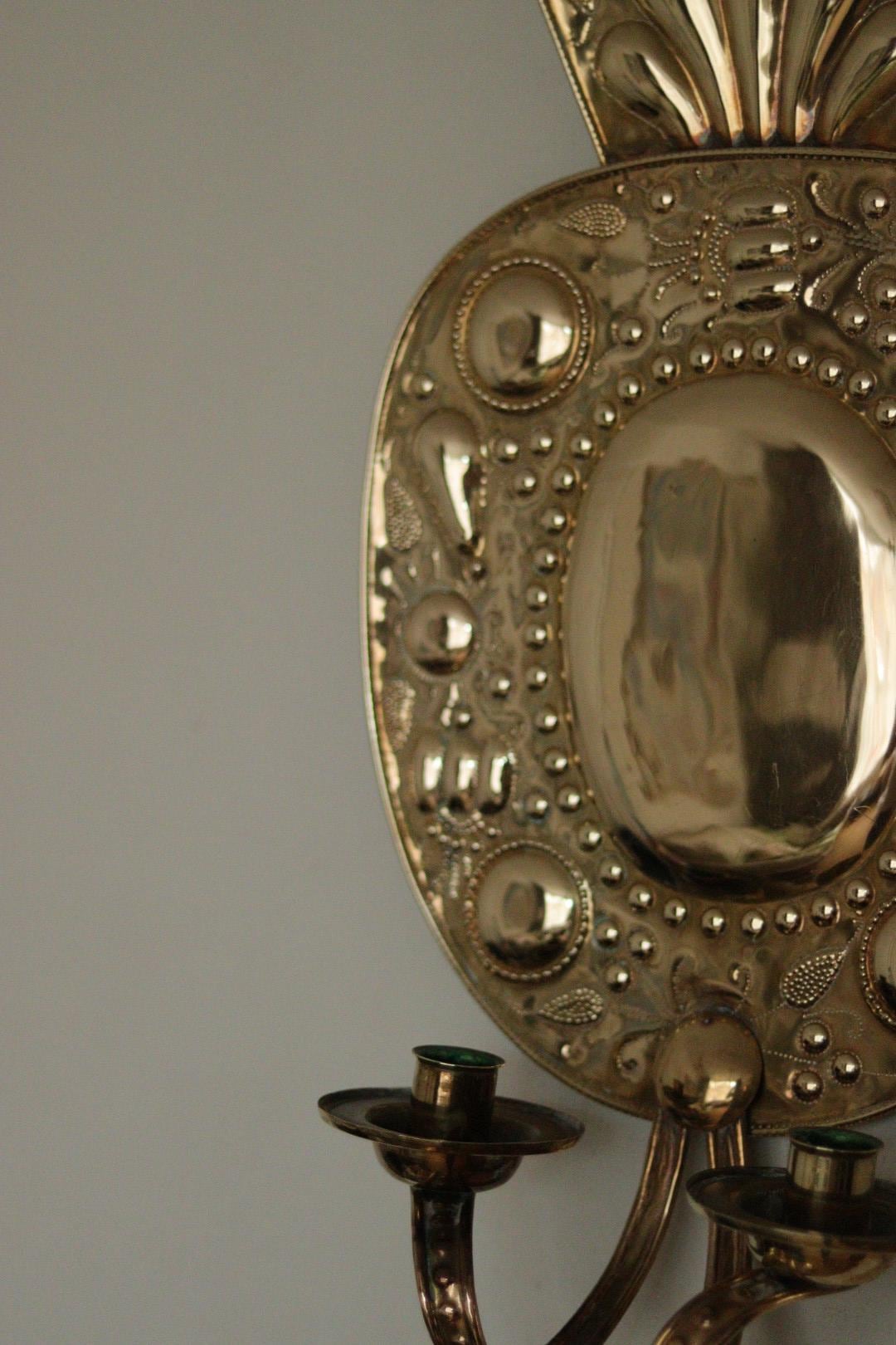 Pair of Large  Mid Century Swedish  Brass Baroque Sconces with double arm Design