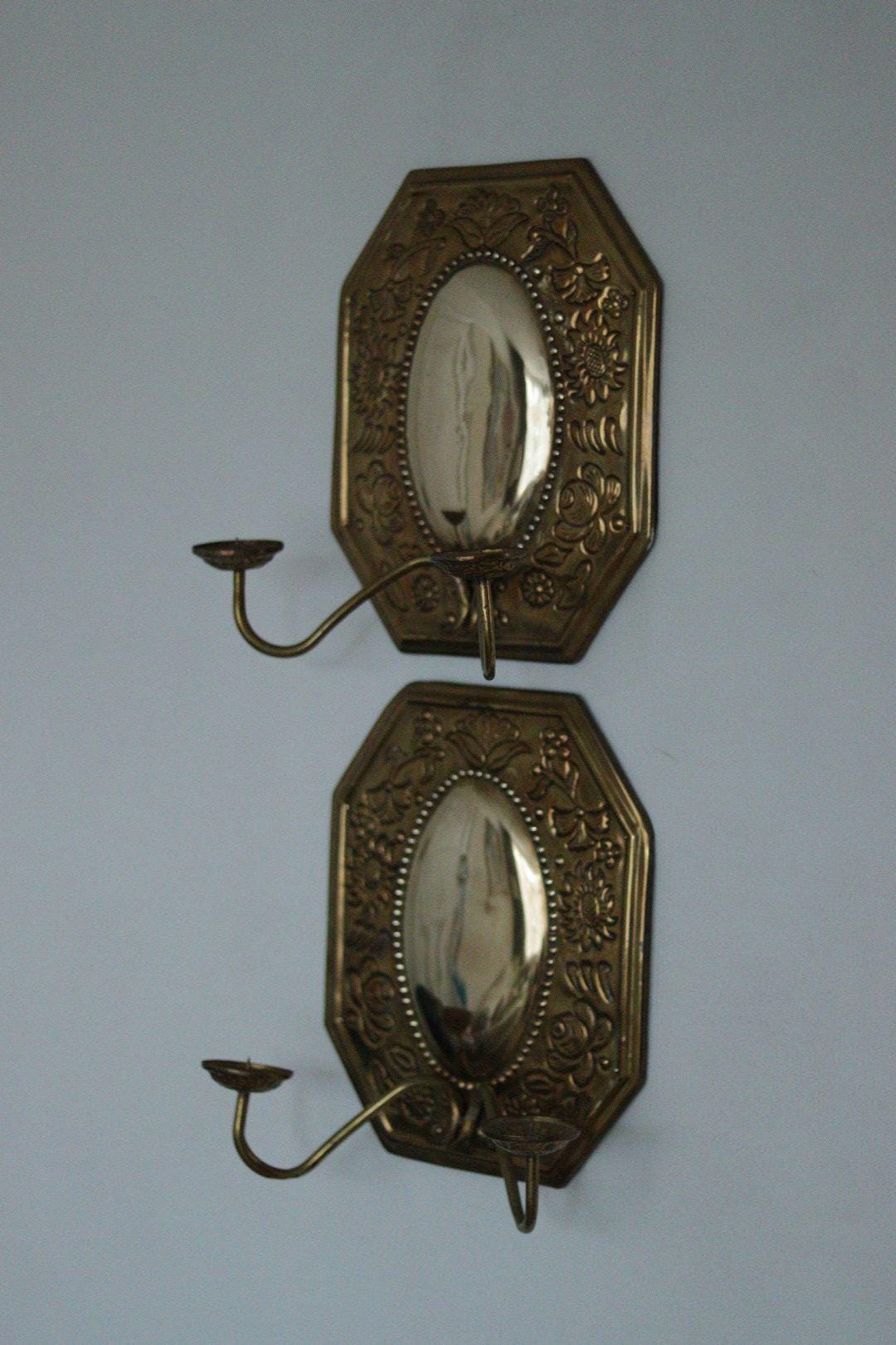 Pair of Mid-Century Swedish Brass Octagonal Double Arm Sconces