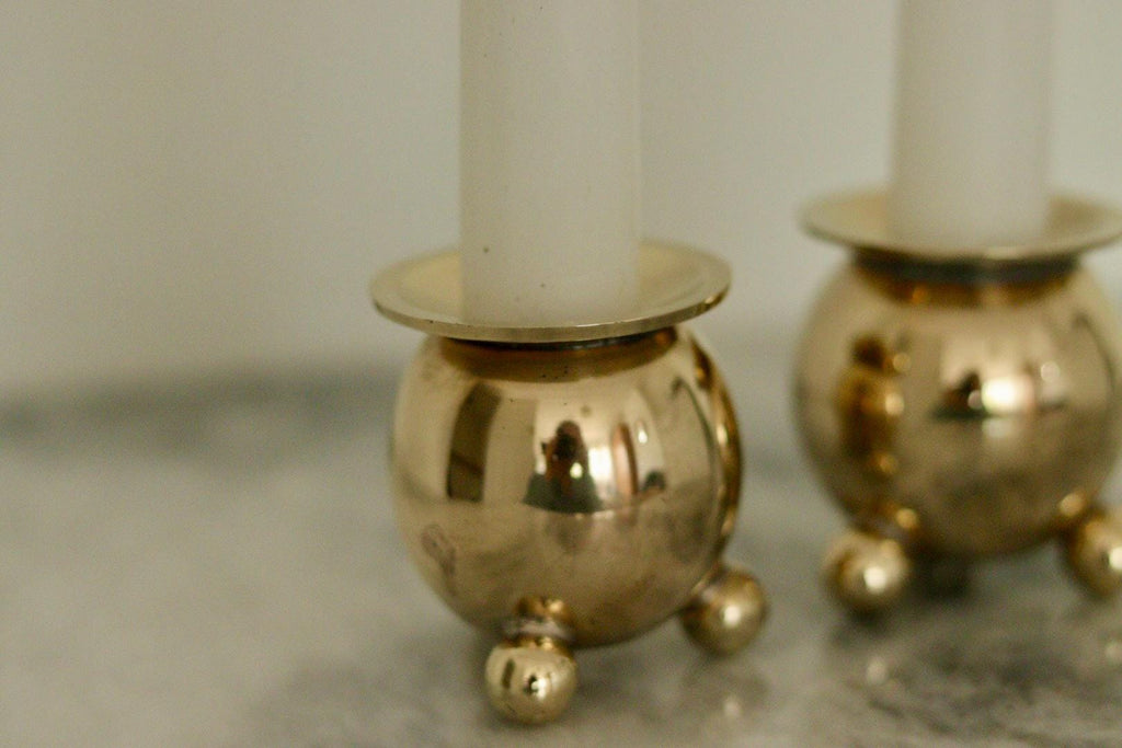 Pair of Mid-Century Swedish Brass Candle Holders