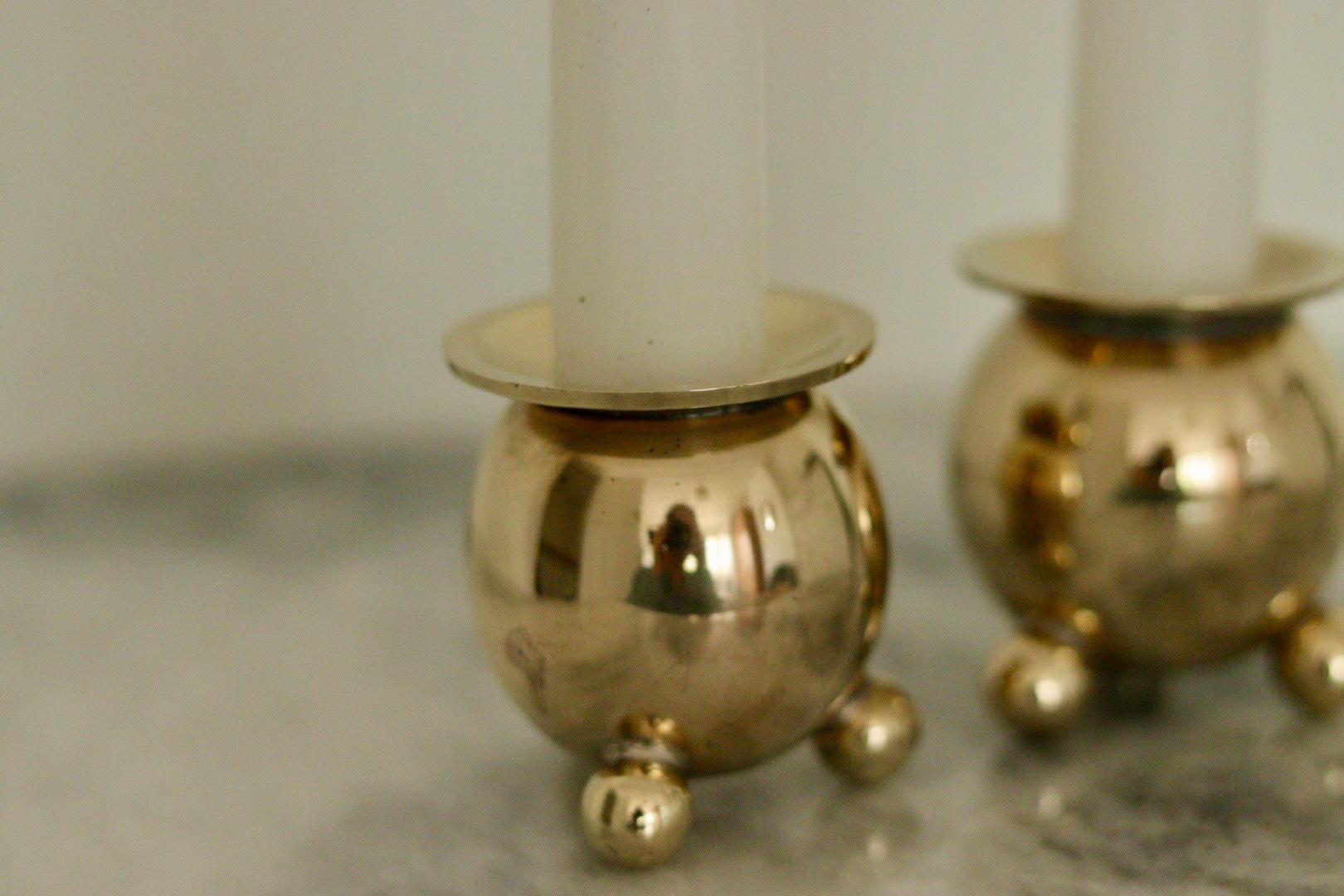 Pair of Mid-Century Swedish Brass Candle Holders