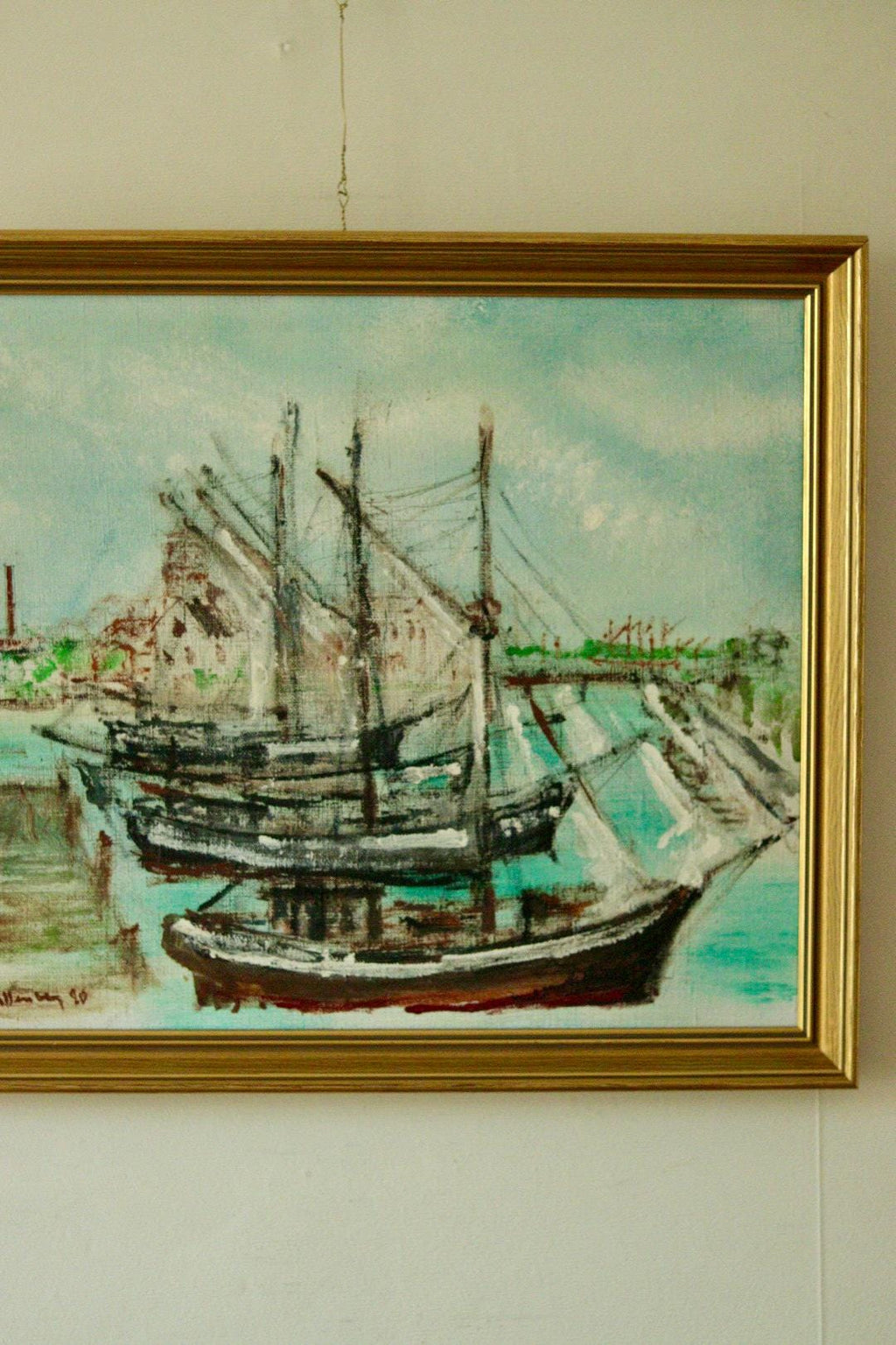 Original Mid-Century Oil on Canvas – “At The Dock”