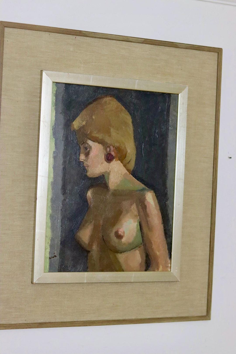 Mid-Century Oil on Canvas "Partially Nude Portrait"