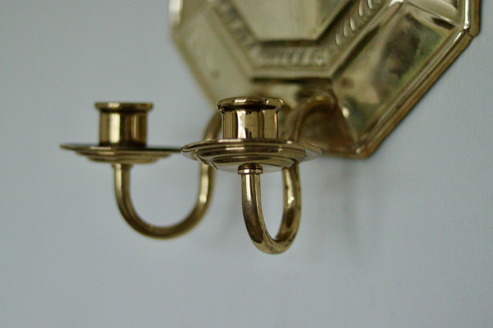 Pair of  Swedish Brass Octagonal Sconce with double arm Design