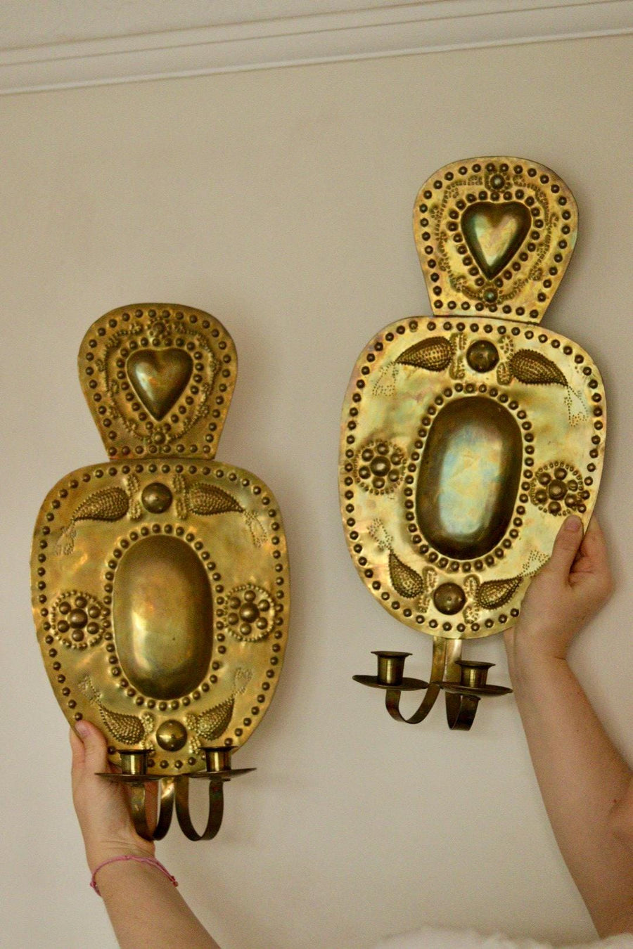 Pair Of Large Mid Century Swedish Brass Sconces