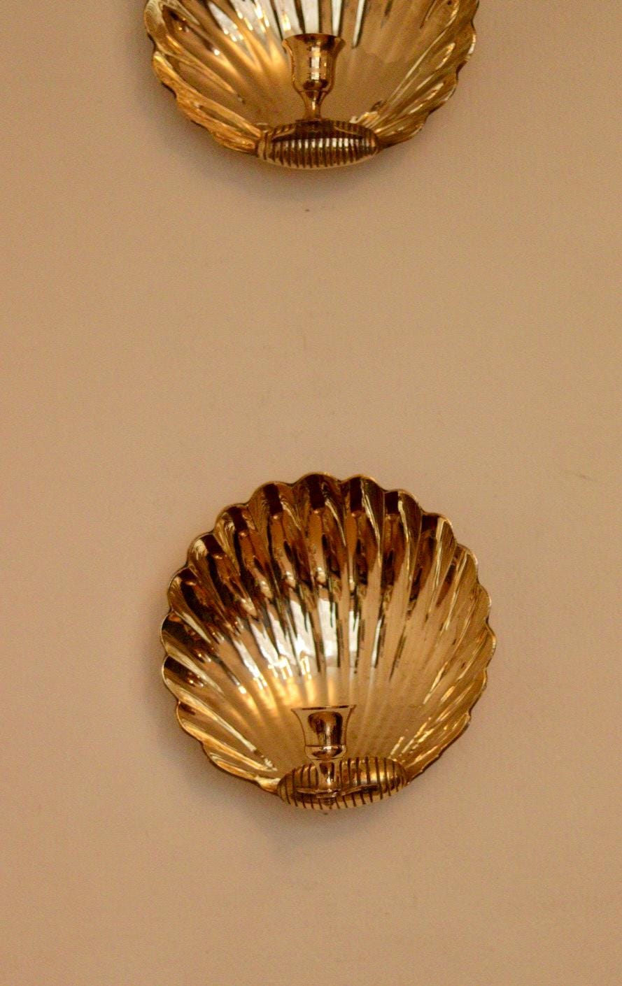 Pair of Mid-Century Brass Scallop Shell Sconces