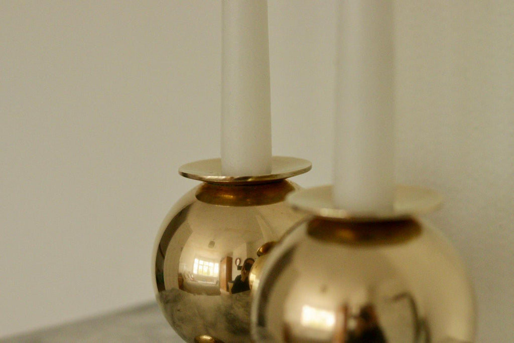 Pair of Mid-Century Swedish Heavy Brass Candle Holders