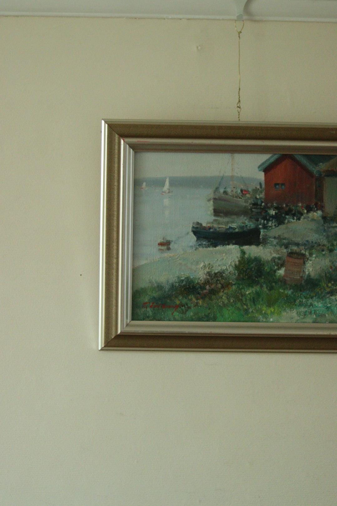 Vintage Oil on Canvas – “Sjöbodar