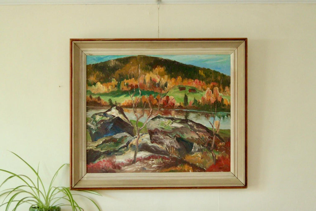 Original Mid-Century Swedish Oil on Canvas Painting "Autumn Day Järvsö"
