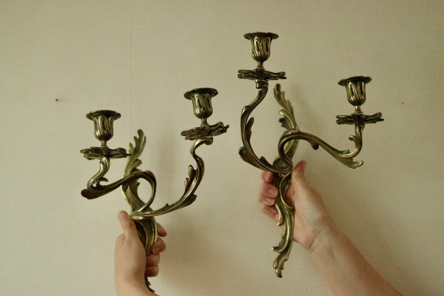 Pair of Brass  Louis XV Style French Wall Sconces
