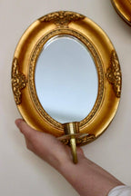 Pair of Vintage Swedish Gilded Wooden Sconces with Mirror
