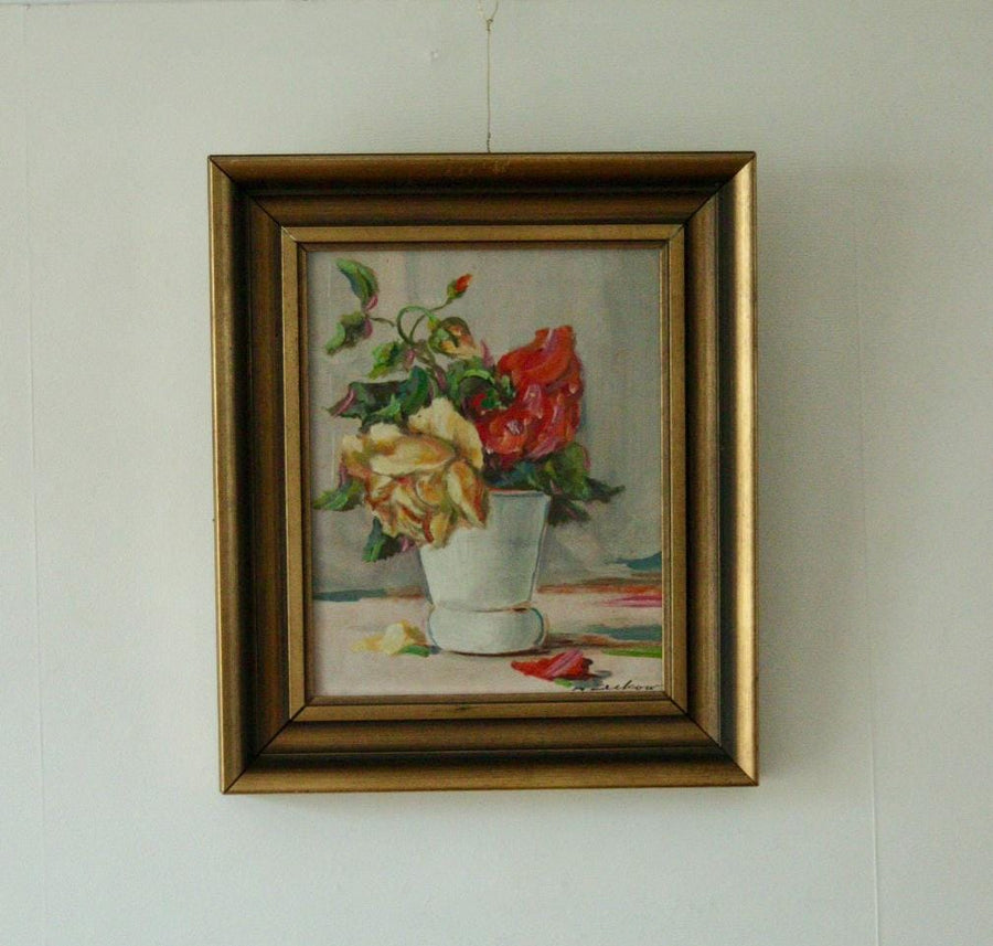 Original Swedish Oil on Panel – “Still Life: Vase of Roses”