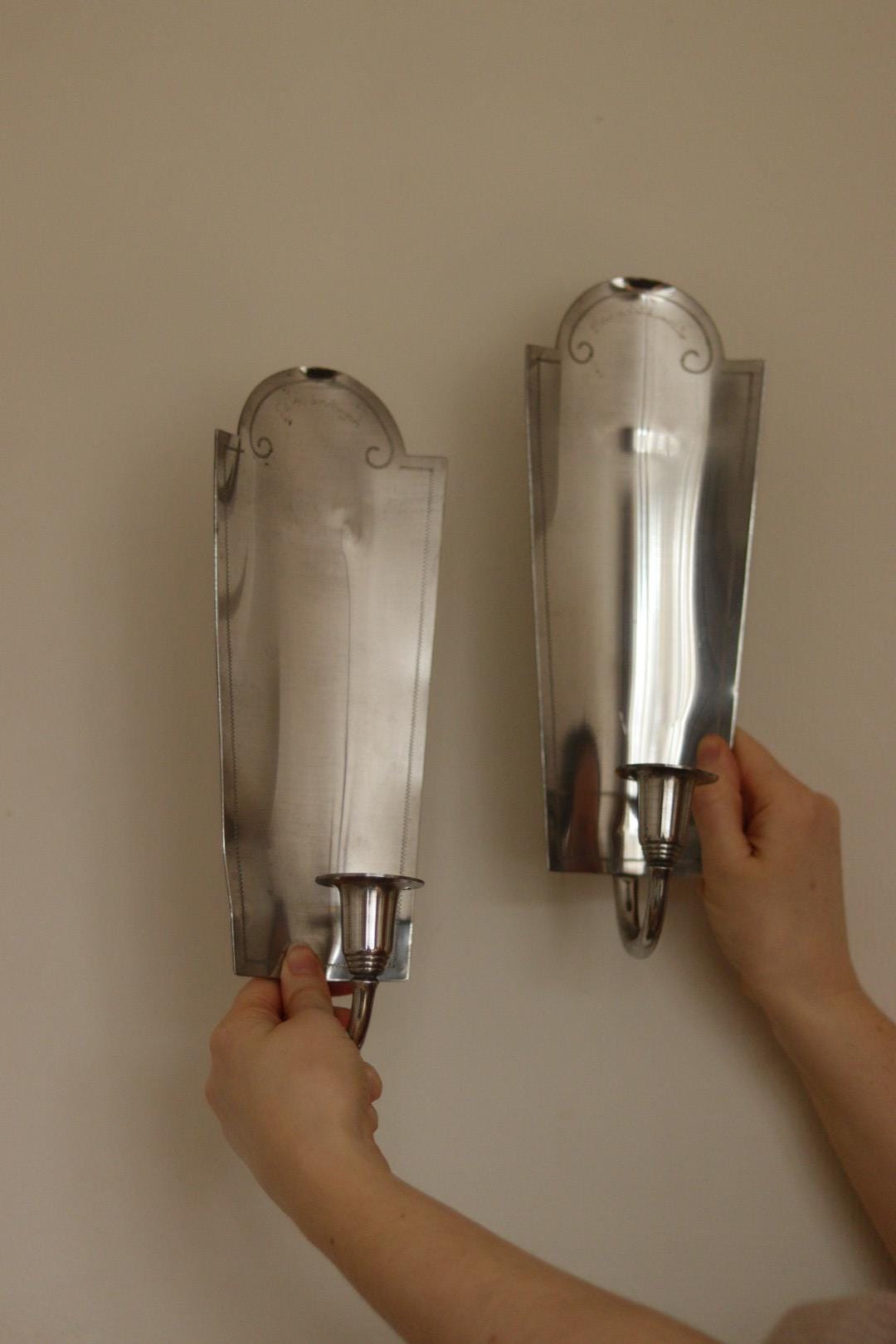 Pair of Mid Century Swedish Pewter Sconces by Svenskt Tenn