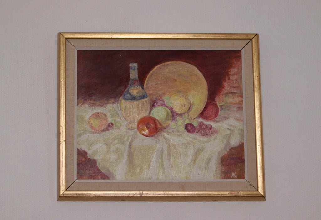 “Still Life with Fruit and Bottle” by A.K.