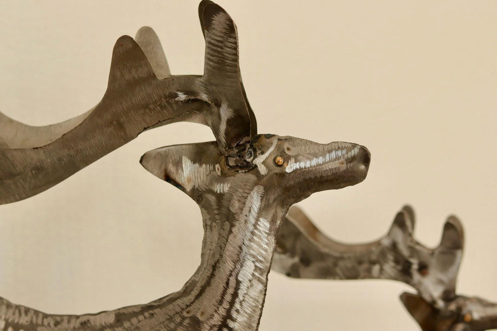 Pair of Swedish Pewter/Metal Reindeer Sculpture