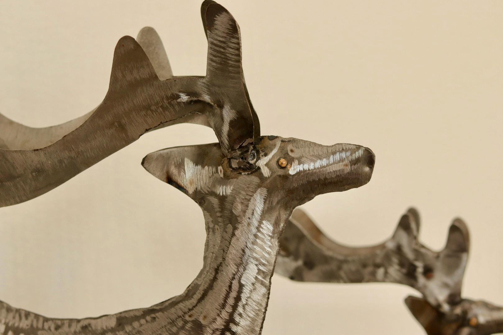 Pair of Swedish Pewter/Metal Reindeer Sculpture