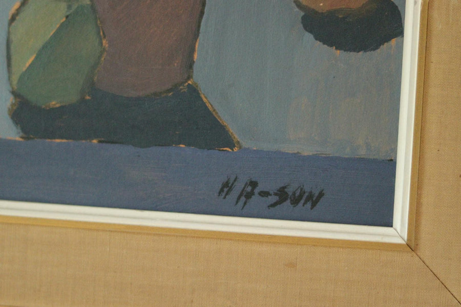 Mid-Century Original Swedish Oil on Panel Still Life with Pot Plant