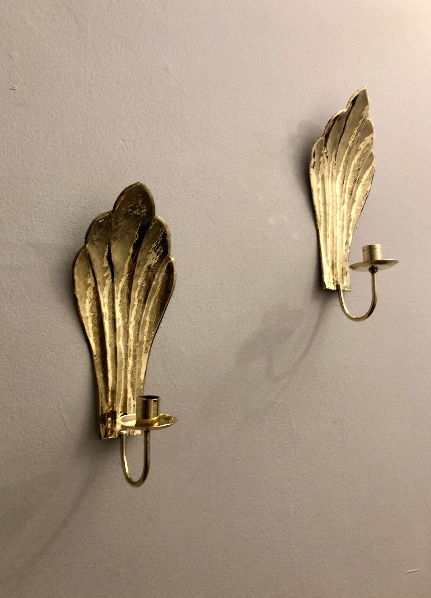 Pair of Mid-Century Swedish Brass Sconces by Firma Lars Holmstrom Arvika