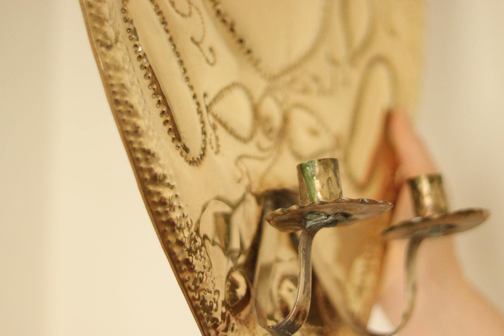 Pair Large baroque Style Mid Century Swedish Brass Sconces