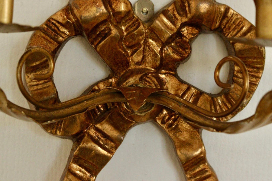 Pair of Vintage Italian Gilded Wooden Bow Sconces