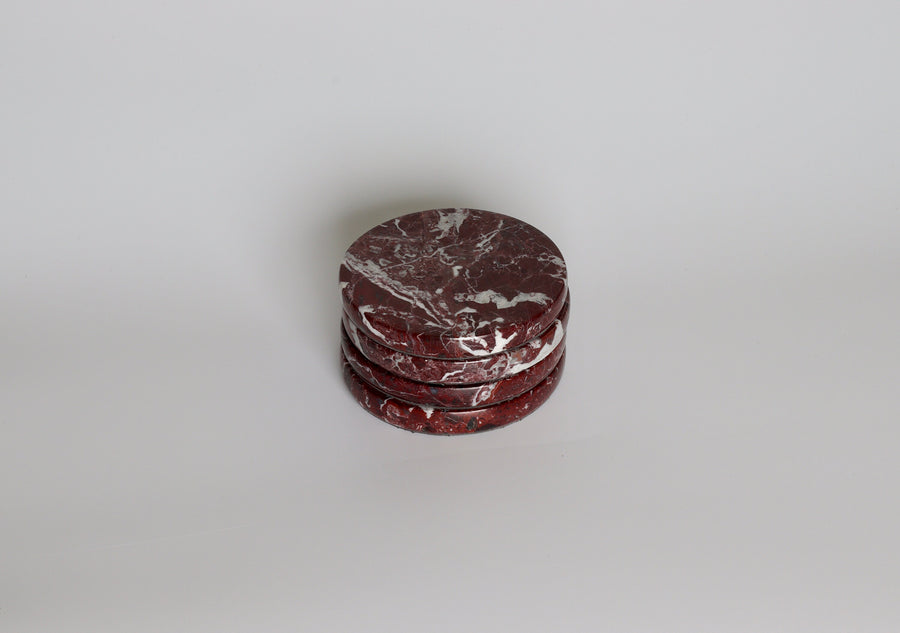 Set of 4 - Gabriella Red Round Marble Coasters