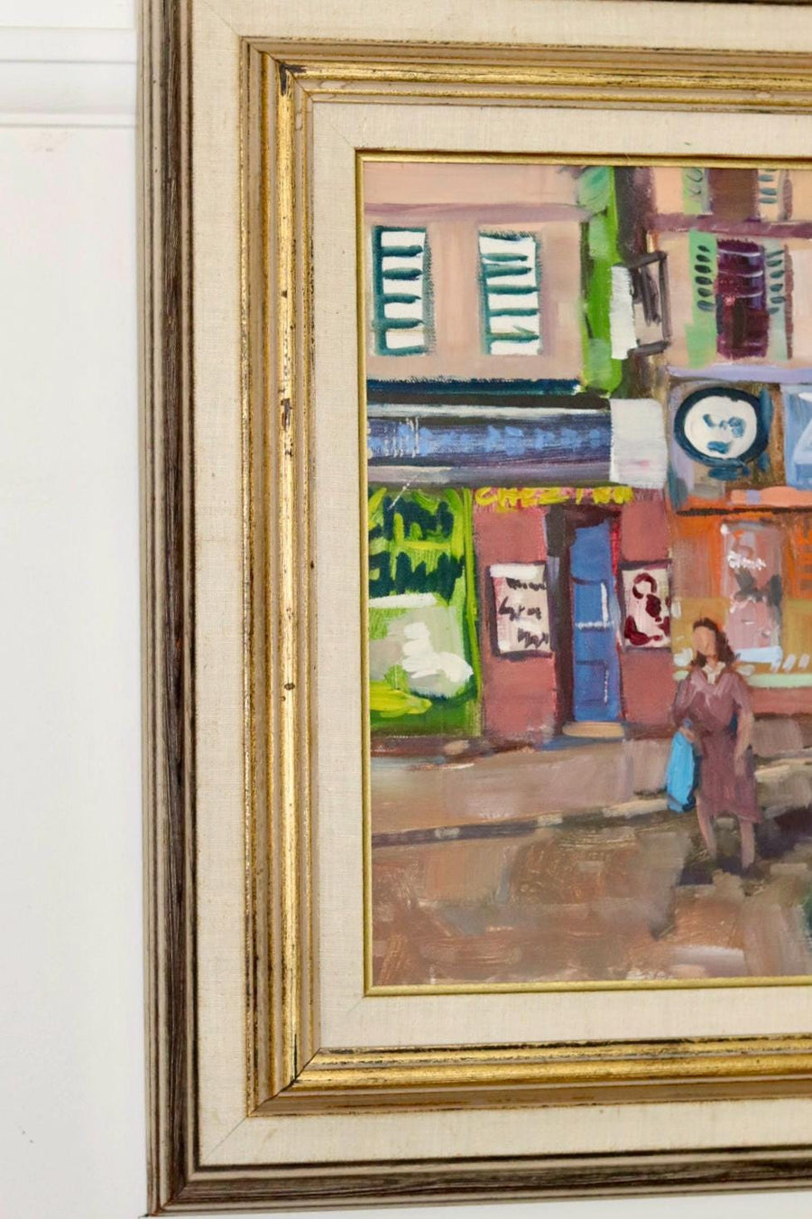 Swedish Mid-Century Oil On Canvas Painting "European Street Scene"
