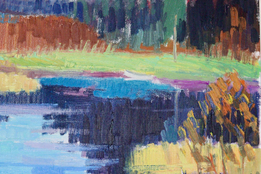 Mid-Century Original Swedish Oil on Canvas "By the Lake  " by Gustaf. Höglund