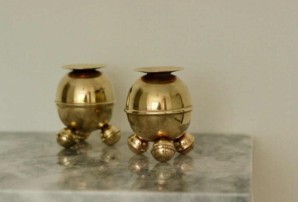 Pair of Mid-Century Swedish Brass Candle Holders