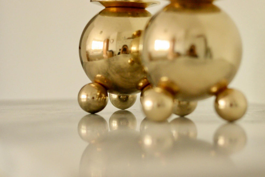 Pair of Mid-Century Swedish Brass Candle Holders