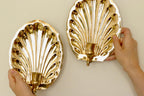 Pair of Vintage Brass Shell Scallop Sconces