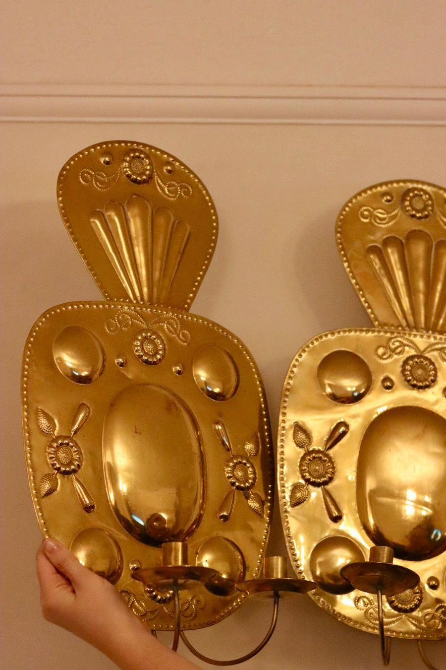 Baroque Style Large Mid-Century Brass Swedish Sconces