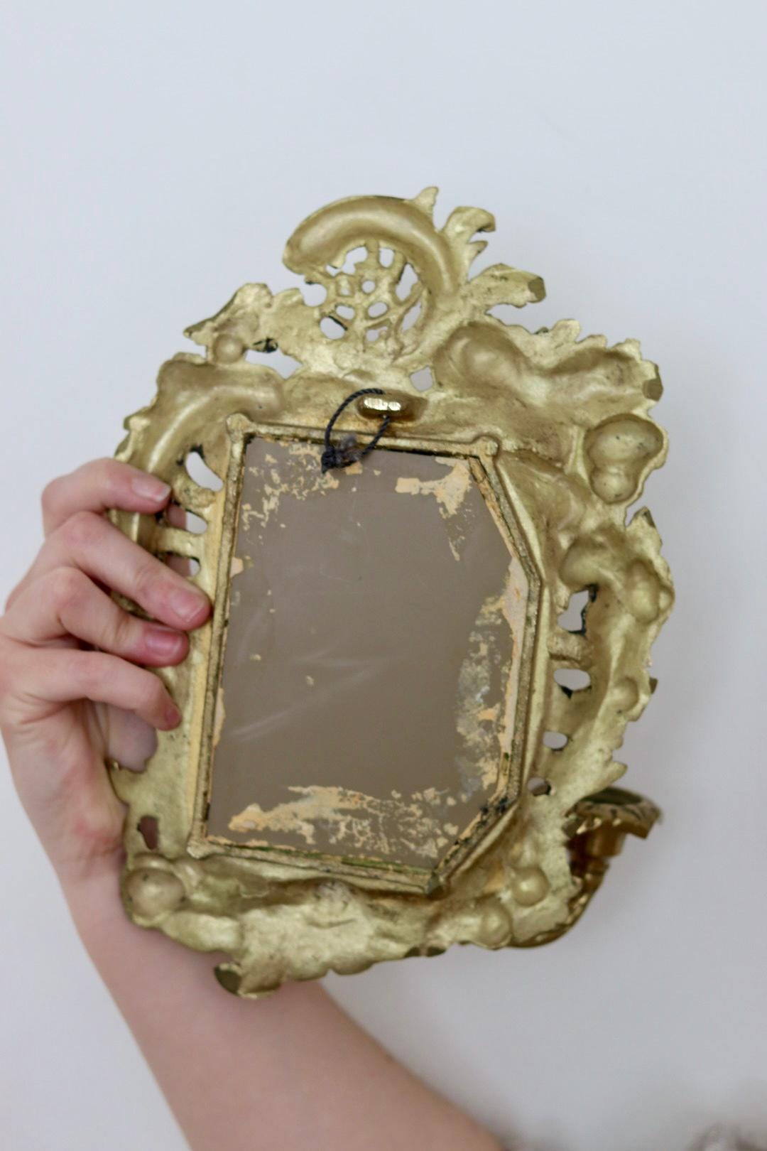 Pair of Swedish Brass Sconces with Mirror
