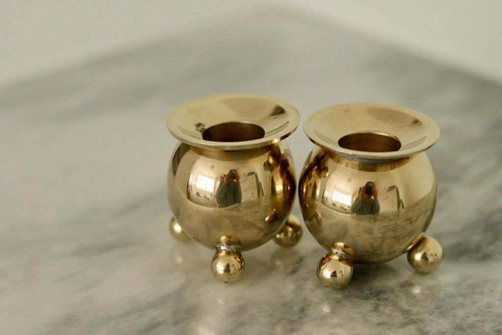 Pair of Mid-Century Swedish Brass Candle Holders