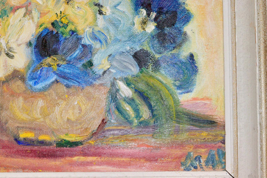 Original Swedish Mid-Century Oil On Panel Painting " Flowers "