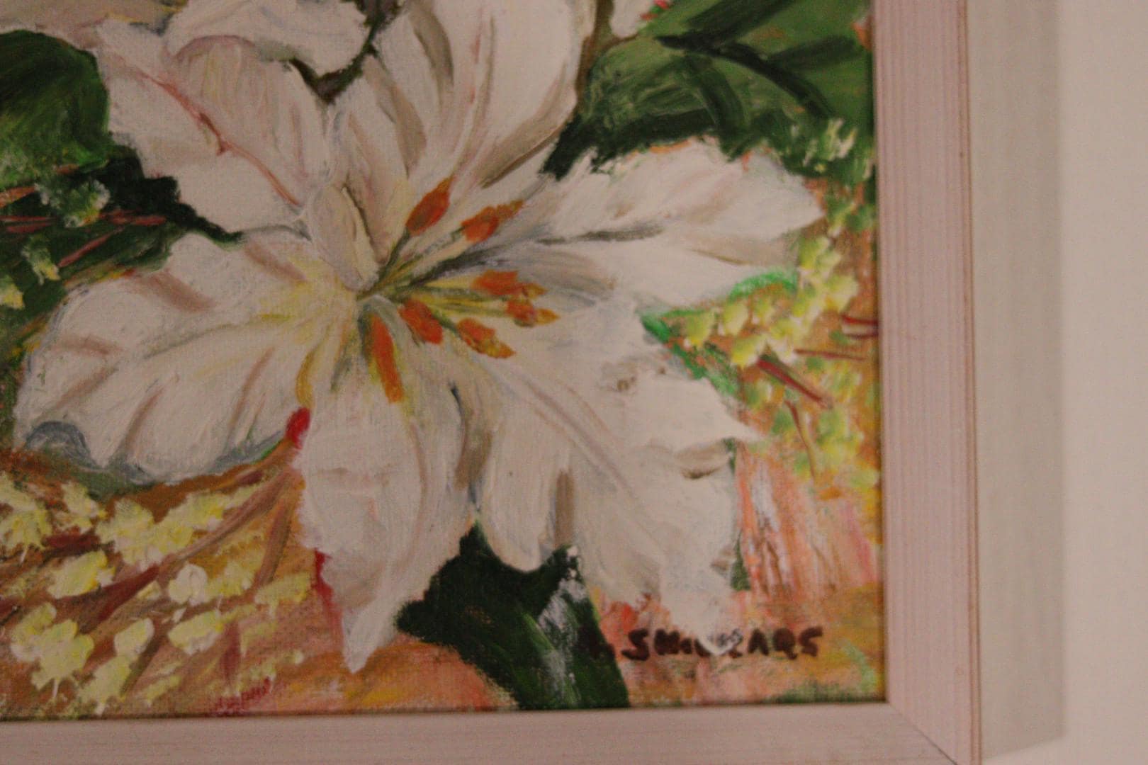 Original Mid-Century Swedish Oil On Panel – White Lilies